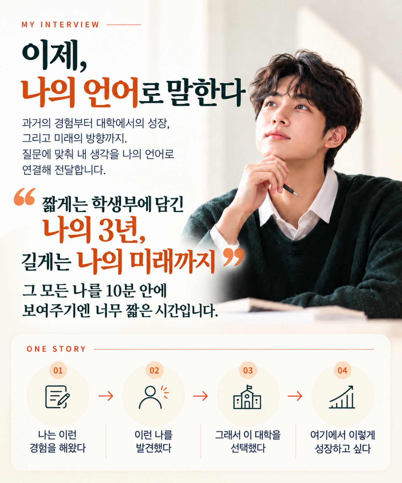 이제 나의 언어로 말한다. 학생부에 담긴 3년과 지금까지 살아온 시간을 단 10분 안에 나답게 전달하는 면접